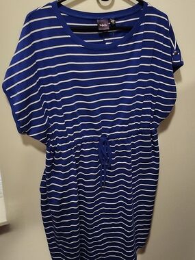 Rafaella Blue and White Striped Drawstring Waist Dress
